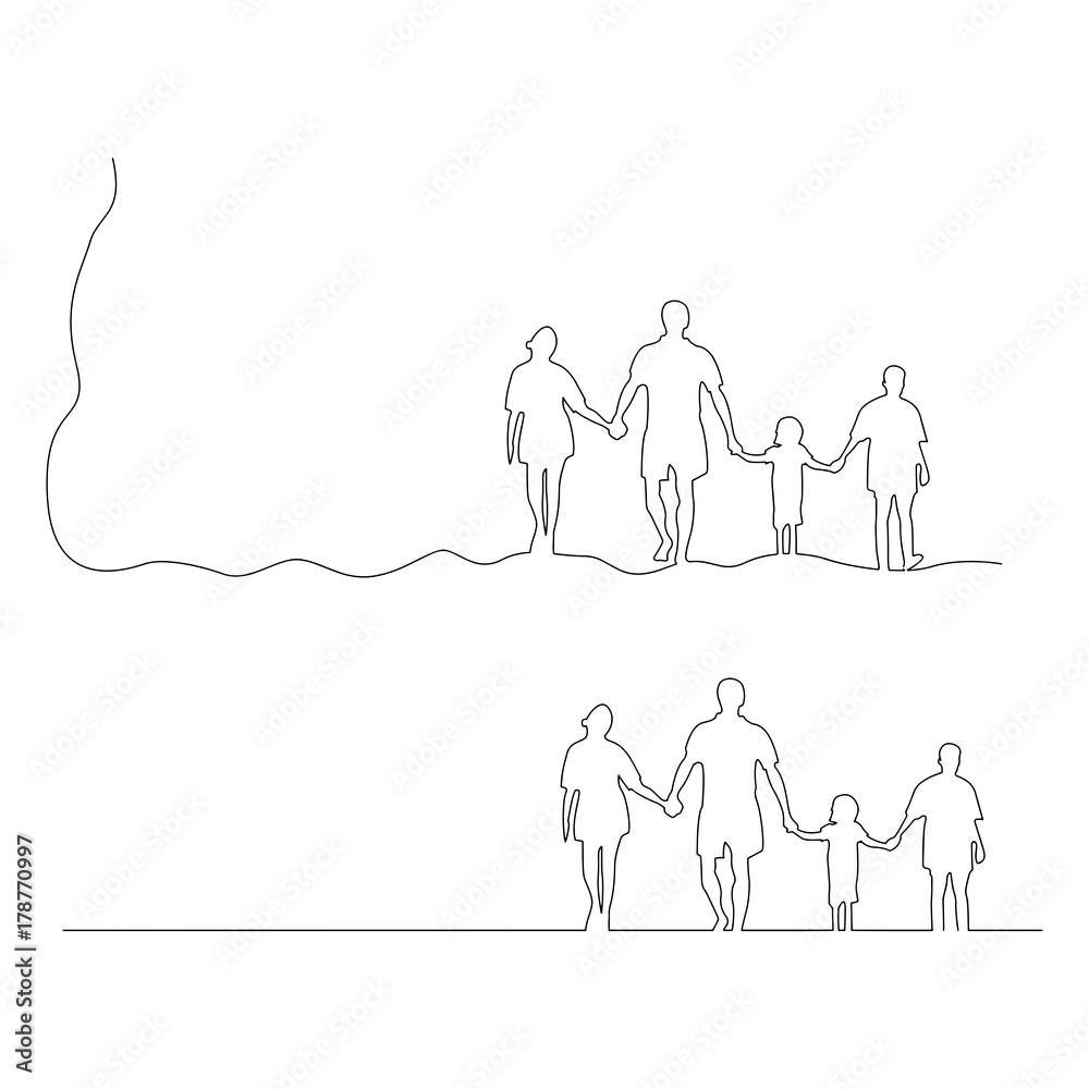 family holding hands together vector illustration black lines, isolated on white background family holding hands together vector illustration black lines, isolated on white background