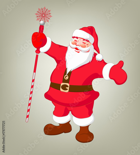 drawing of Santa Claus with arms and staff