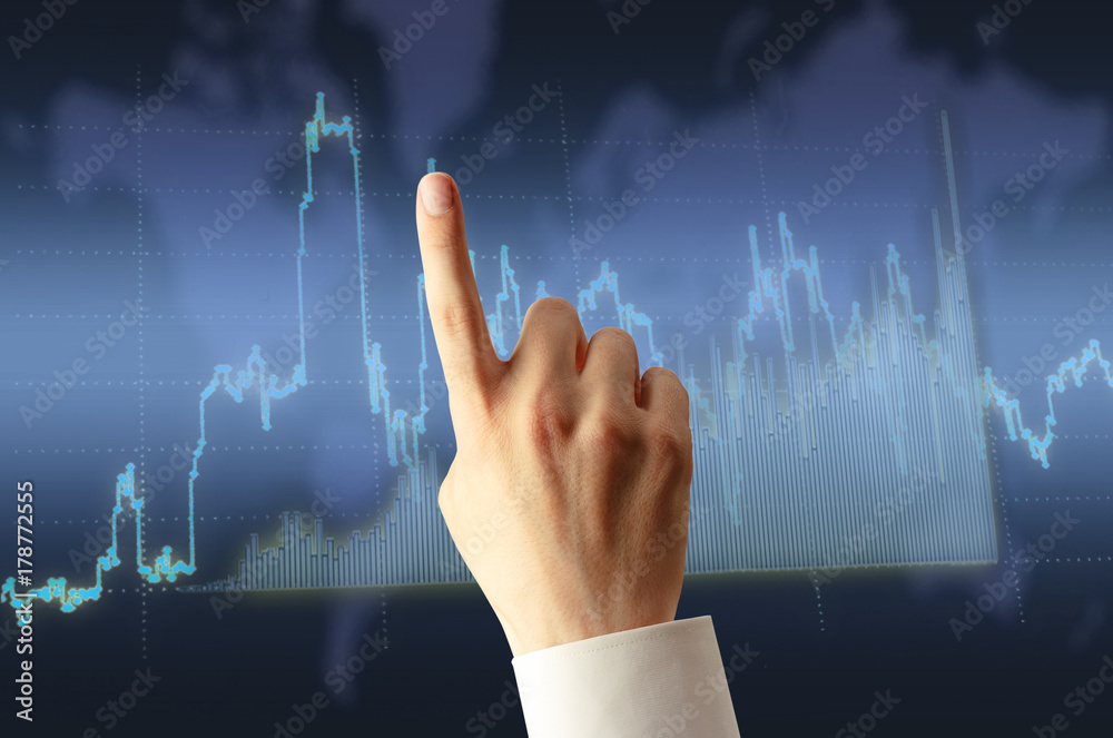 Candlestick chart and hand Candlestick chart and hand
