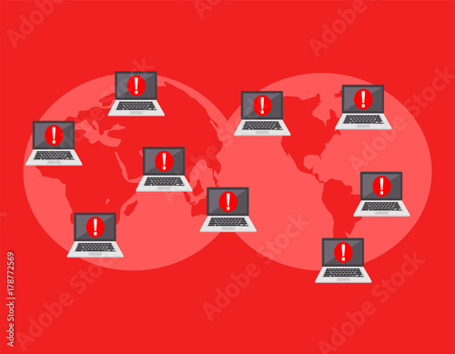 Global cyber attack. Global computer virus infection. Internet security. Technology concept.