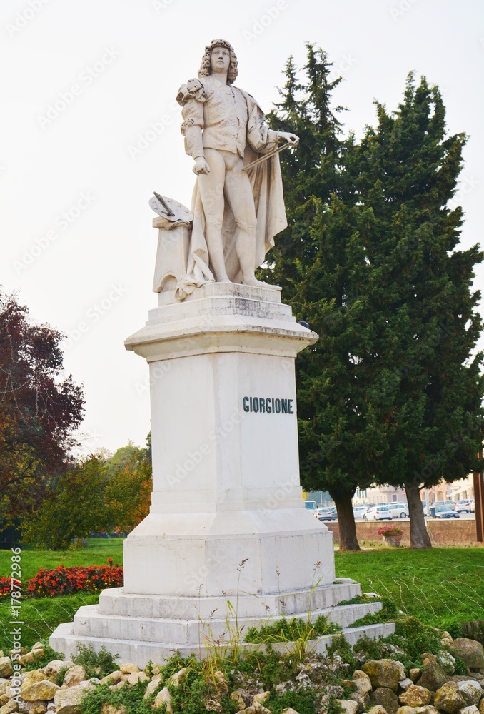 Giorgione statue in the park of the castle, in Castelfranco Veneto, in Italy, Europe