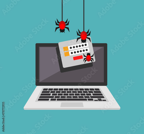 Data theft. Malware. Virus stealing information. Cyber attacker trying to hack computer.