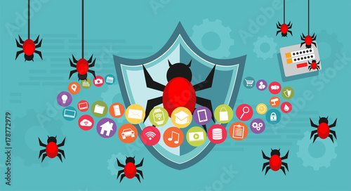 Abstract concept of cyber attack. Bug attack or steal data. Technology concept
