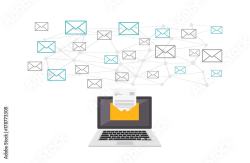 Email communication. Digital message communication concept illustration.