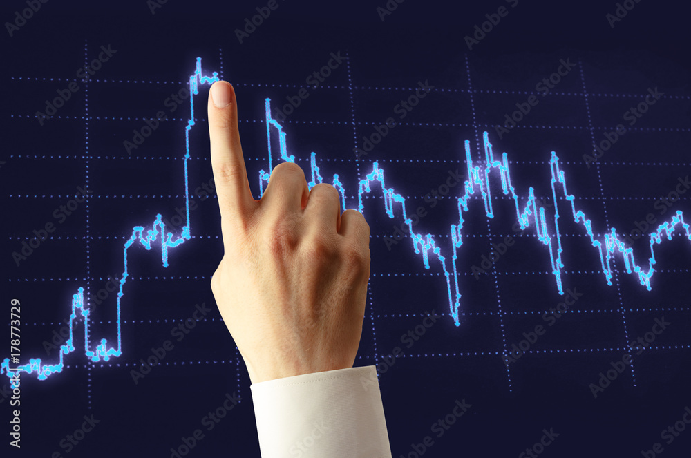 Candlestick chart and hand