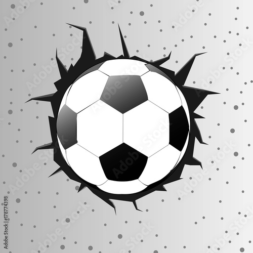 football or soccer ball with cracked wall 