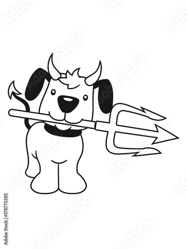 schwanz böse horror halloween verkleidung spieß hörner teufel dämon satan hölle hund welpe süß niedlich halsband haustier comic cartoon photo