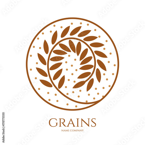 Linear icon of grains of wheat or other grain crops. Business emblems, logo for a beer, agriculture, ecology concepts, health.