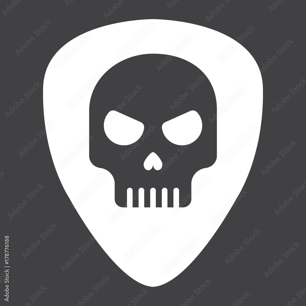 Guitar pick with skull glyph icon, music and instrument, skull sign vector graphics, a solid pattern on a black background, eps 10. Guitar pick with skull glyph icon, music and instrument, skull sign vector graphics, a solid pattern on a black background, eps 10.