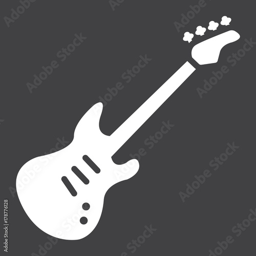 Bass guitar glyph icon, music and instrument, sound sign vector graphics, a solid pattern on a black background, eps 10.
