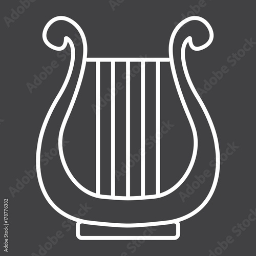 Ancient Greek Lyre line icon, music and instrument, harp sign vector graphics, a linear pattern on a black background, eps 10.