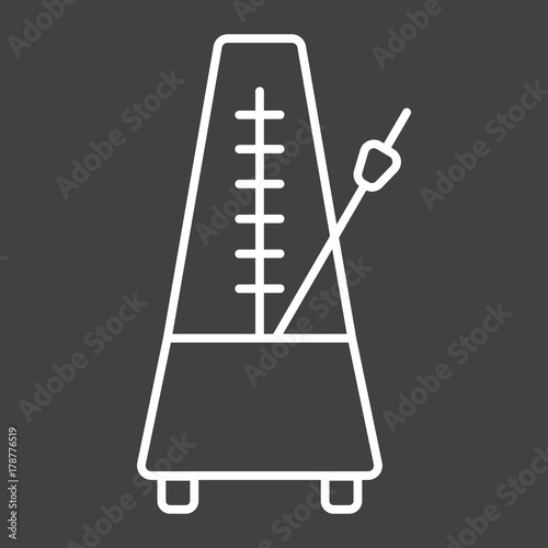 Metronome line icon, music and instrument, tempo sign vector graphics, a linear pattern on a black background, eps 10.