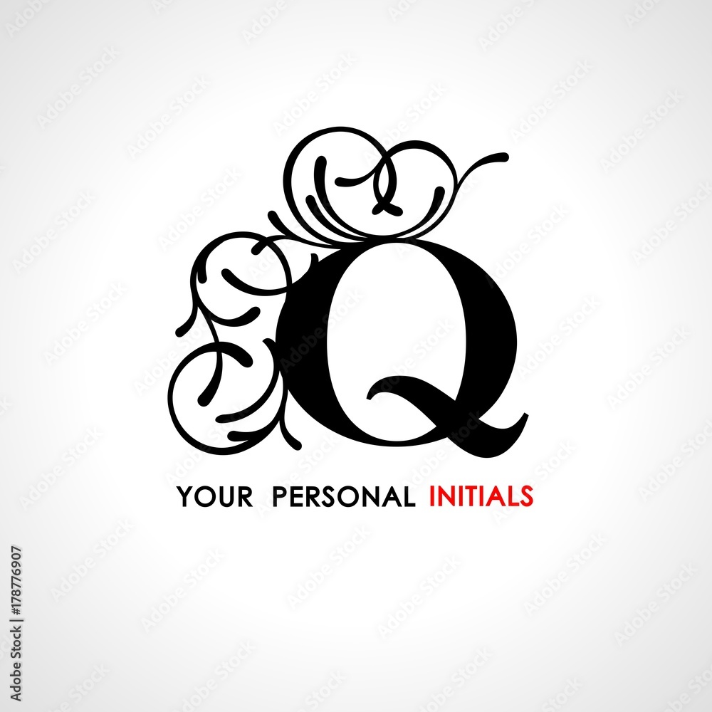Capital letter Q . Decorated with vegetable ornament. Template for your logo, emblems, monograms, initials. Capital letter Q . Decorated with vegetable ornament. Template for your logo, emblems, monograms, initials.
