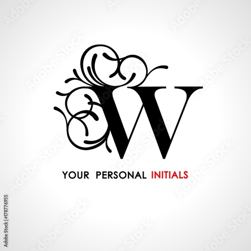 Capital letter W . Decorated with vegetable ornament. Template for your logo, emblems, monograms, initials.