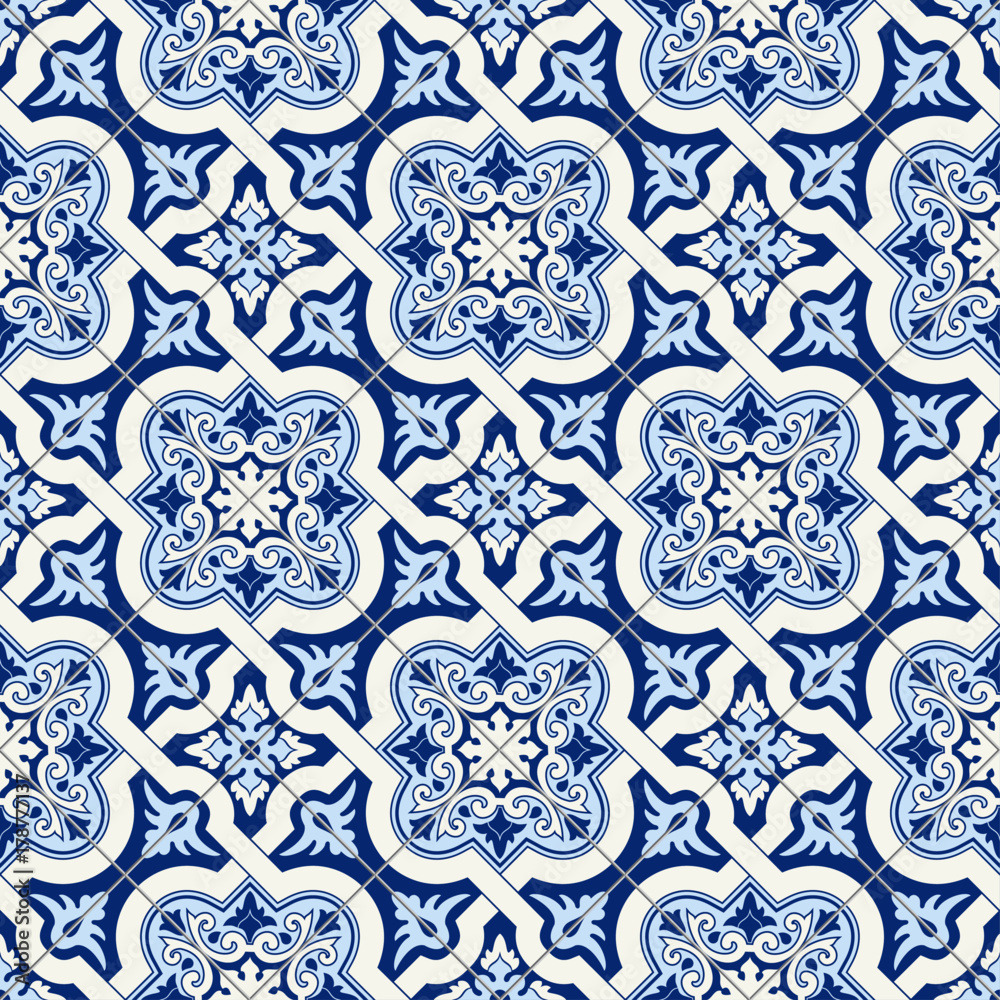 Gorgeous seamless pattern white blue Moroccan, Portuguese tiles ...