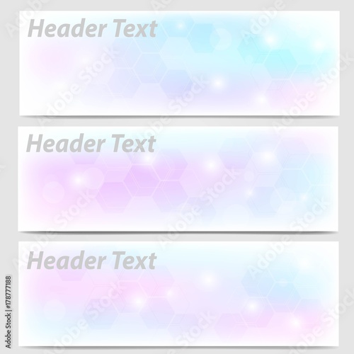 Vector set of abstract pink and blue pastel geometric header banners