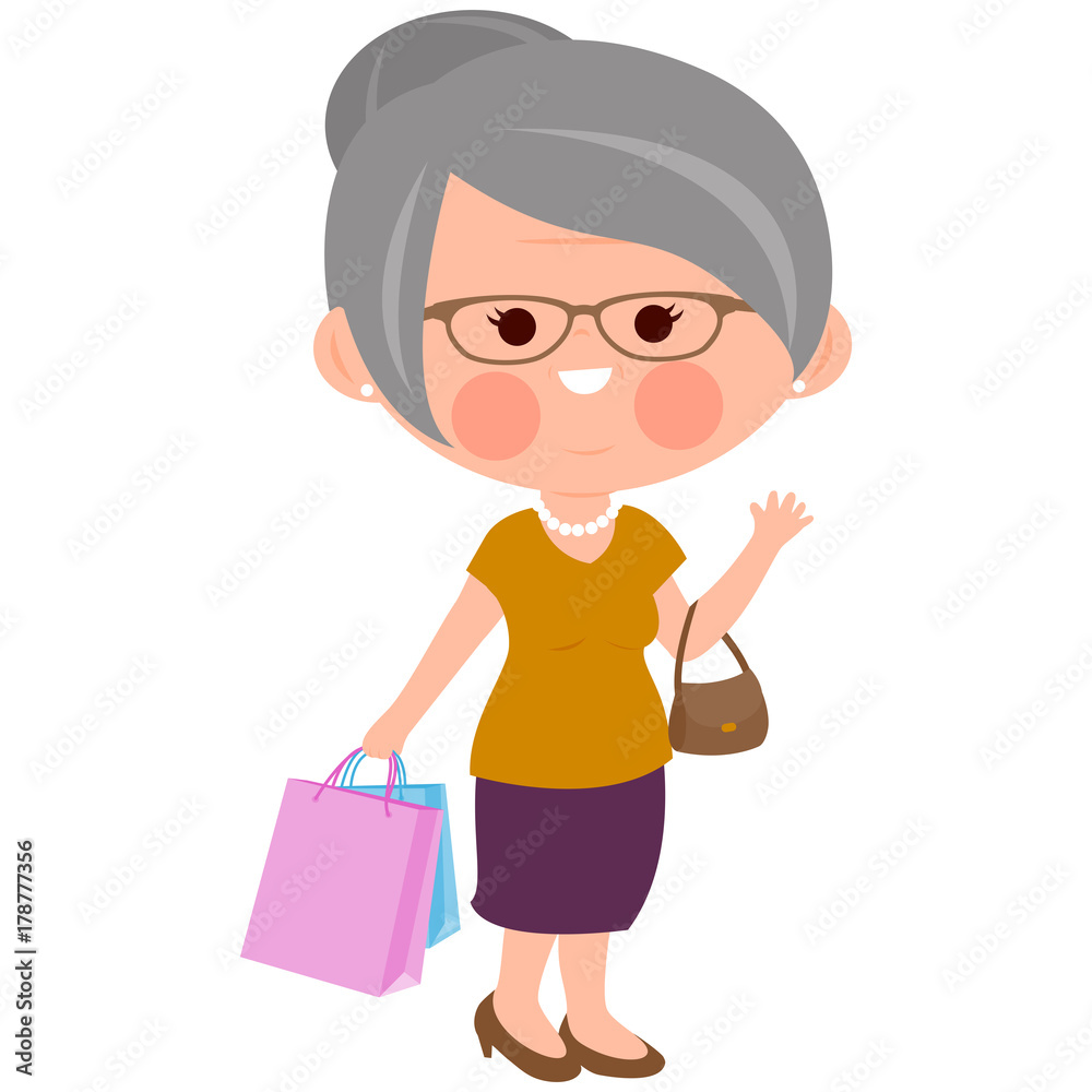 Elderly woman with shopping bags. Vector illustration Elderly woman with shopping bags. Vector illustration