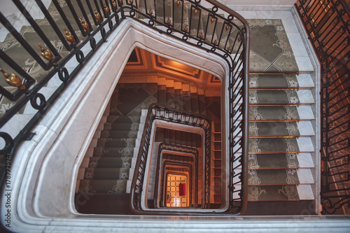 Old square spiral stairway case from above