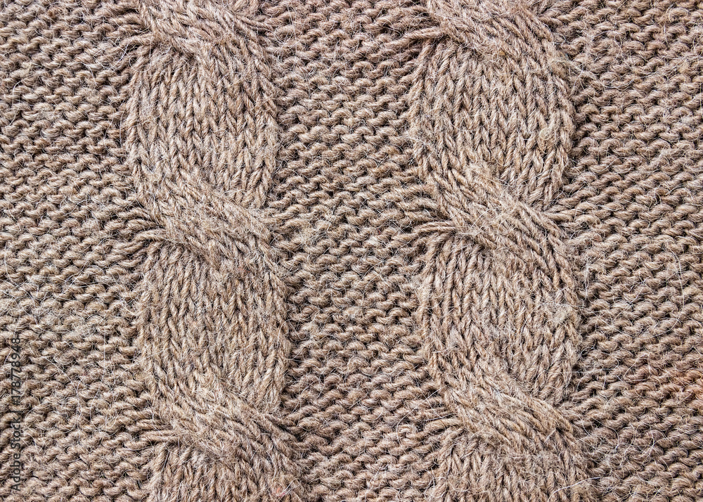 Knitted background of coffee color. Knitted texture. A sample of knitting. Knitted background of coffee color. Knitted texture. A sample of knitting.