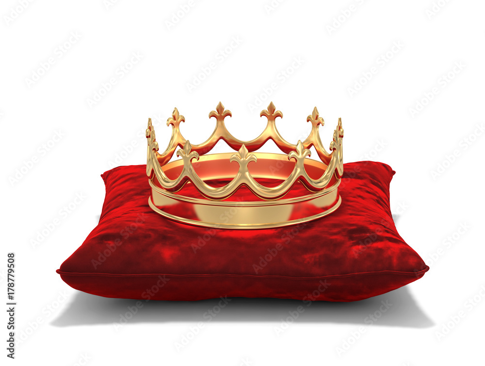Gold crown on red velvet pillow with clipping path Stock Illustration ...