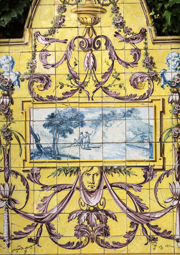  Traditional ceramic tiles in Funchal on Madeira depicting local life.