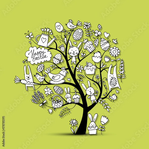 Easter holiday tree, sketch for your design