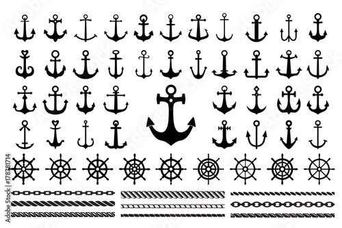 Set of black icons  of sea theme 