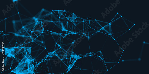 Abstract technology futuristic geometrical and science color neon background with space for copy. Plexus digital wallpaper. Business presentation concept. Medical structure and artificial intelligence