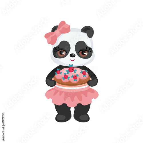 Fototapeta Naklejka Na Ścianę i Meble -  The image of a cute Panda in a cartoon style. Children vector illustration on white background.