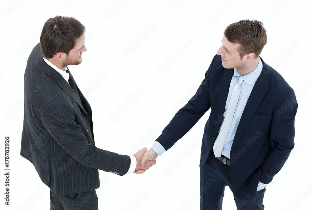 in full growth.handshake, business partners ,isolated on white background. in full growth.handshake, business partners ,isolated on white background.