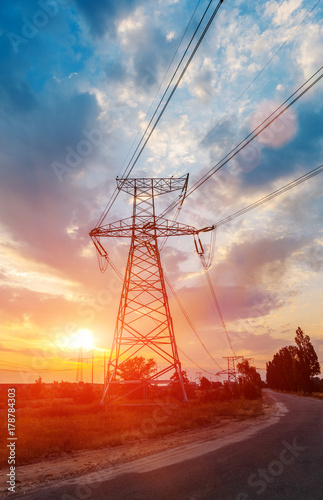 High voltage tower, High voltage tower at Sunset.