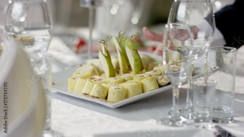 Shot of perfect food on wedding table at classy restaurant photo