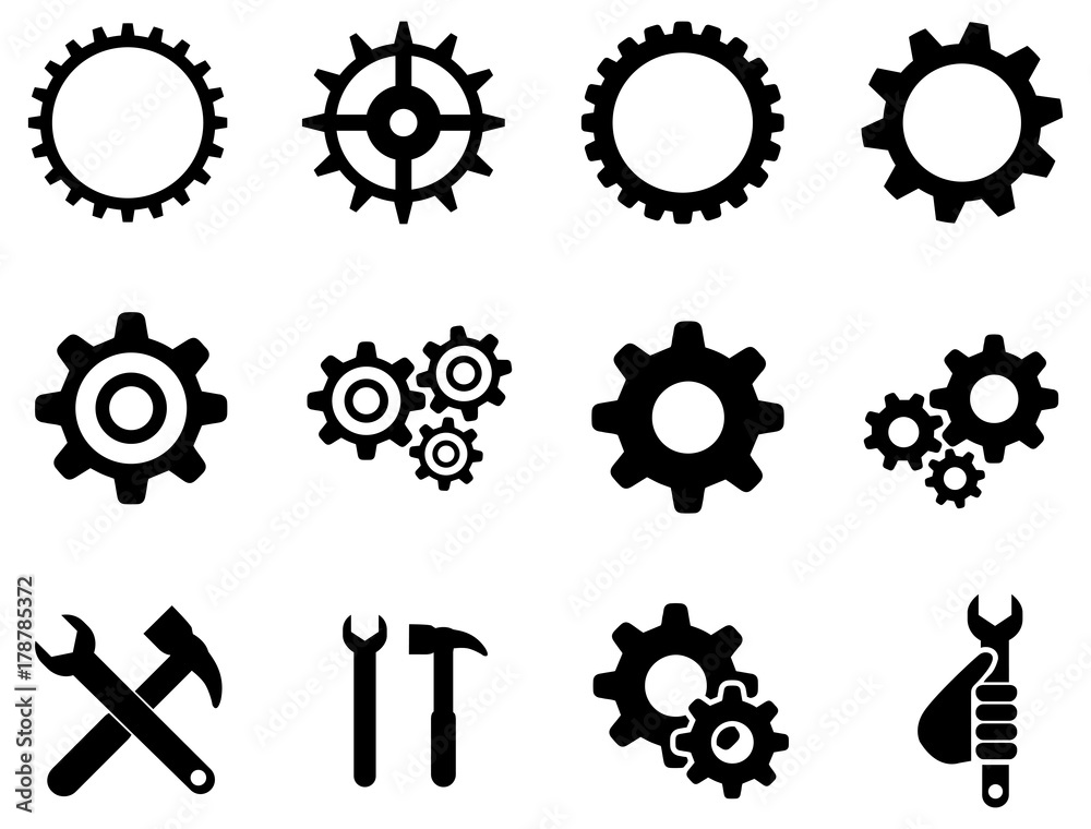 Black gears and setting vector icon pack