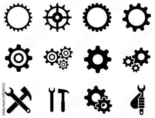 Black gears and setting vector icon pack