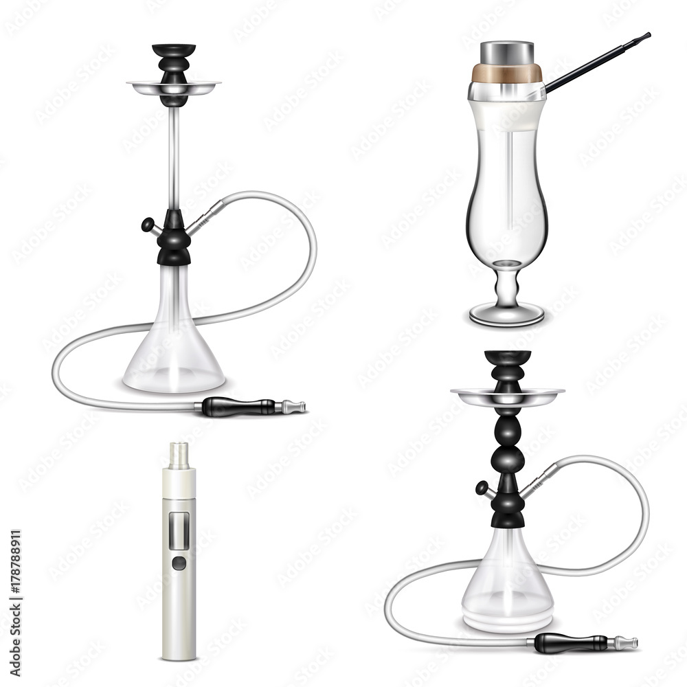 Hookah Realistic Icon Set Hookah Realistic Icon Set