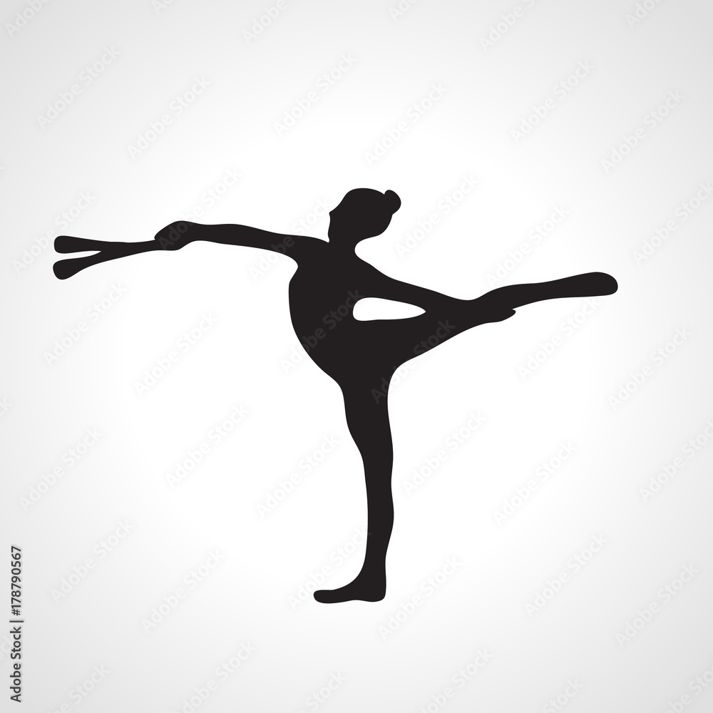 Silhouette of art rhythmic gymnastic girl with clubs