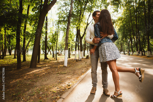 Black and white photo beautiful young couple in the park