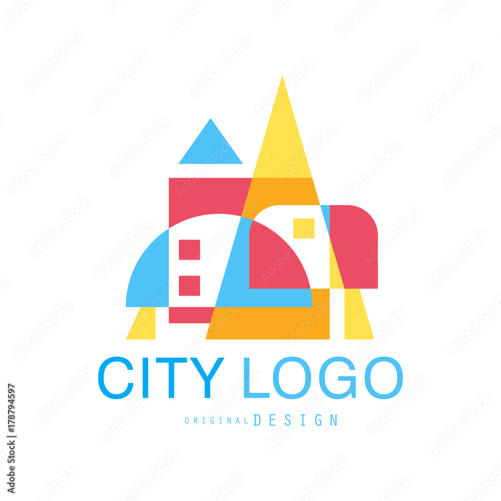 City logo, modern design of real estate and city building colorful vector Illustration