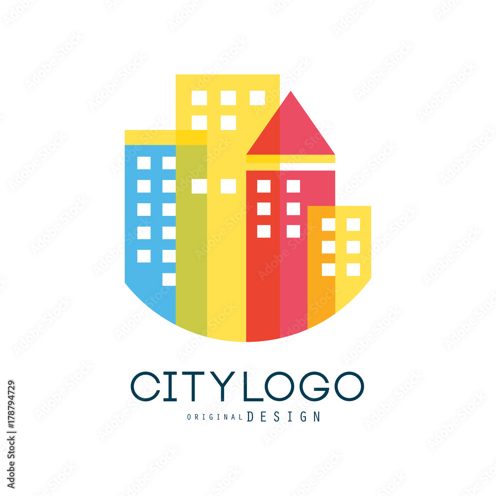 City logo original design, modern city building colorful vector Illustration