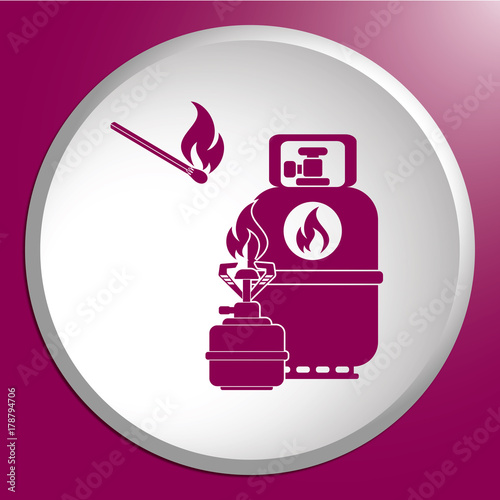 Camping stove with gas bottle icon vector