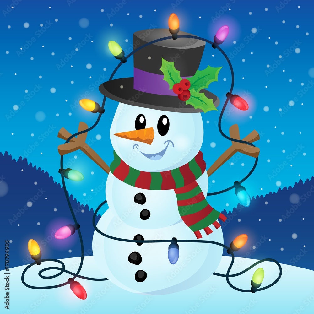 Snowman with Christmas lights image 2 Snowman with Christmas lights image 2