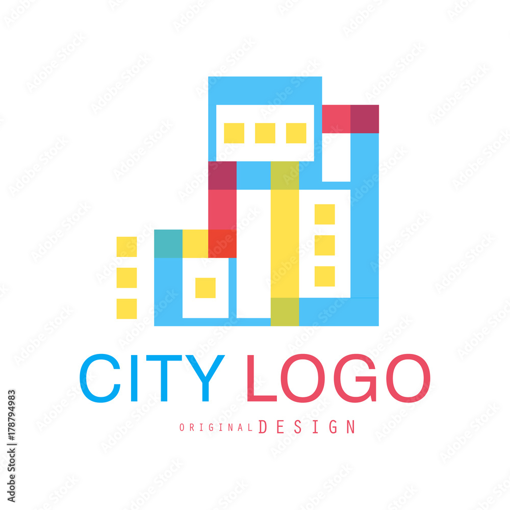 City logo original design, abstract city building concept colorful vector Illustration