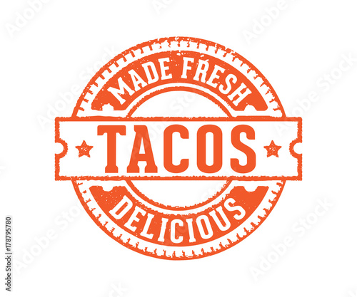 made fresh delicious taco food sign label