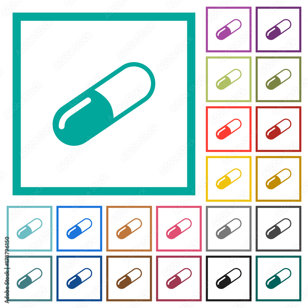 Pill flat color icons with quadrant frames Pill flat color icons with quadrant frames