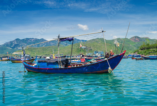 Fishing boats  off the coast of the island  in the Gulf of the Sea  Vietnam  the East Sea 