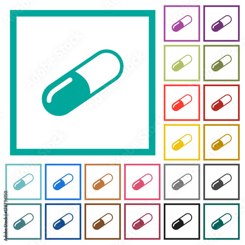 Pill flat color icons with quadrant frames