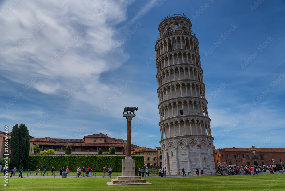 The leaning tower of Pisa, The square of Miracles (Piazza dei Miracoli) in Pisa, Tuscany, Italy