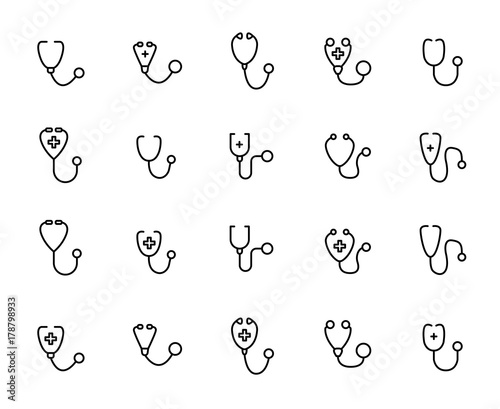 Premium set of stethoscope line icons
