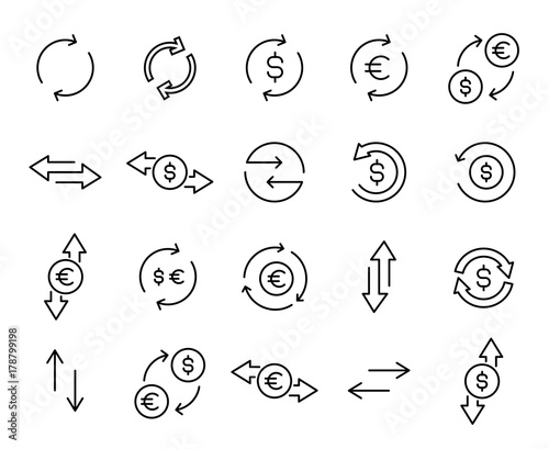Simple collection of exchange related line icons.