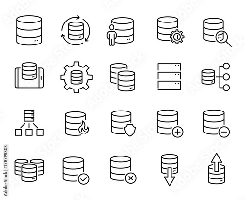 Simple set of database related outline icons.